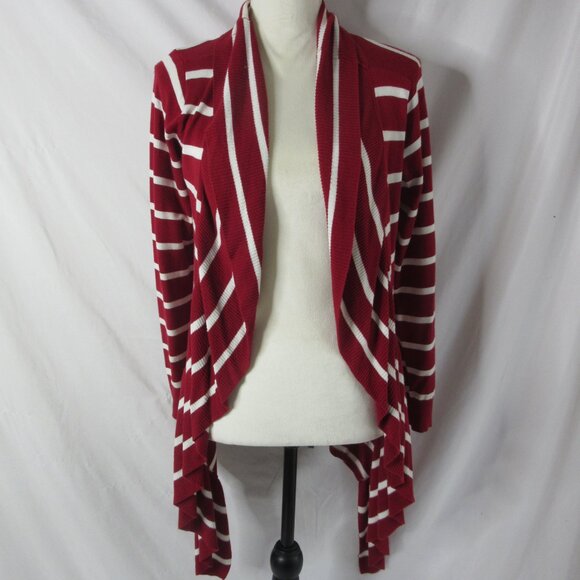 Soft Surrounding Duster Cardigan Sweater Ruffle Collar Red White Stripes Size PP - Picture 9 of 11